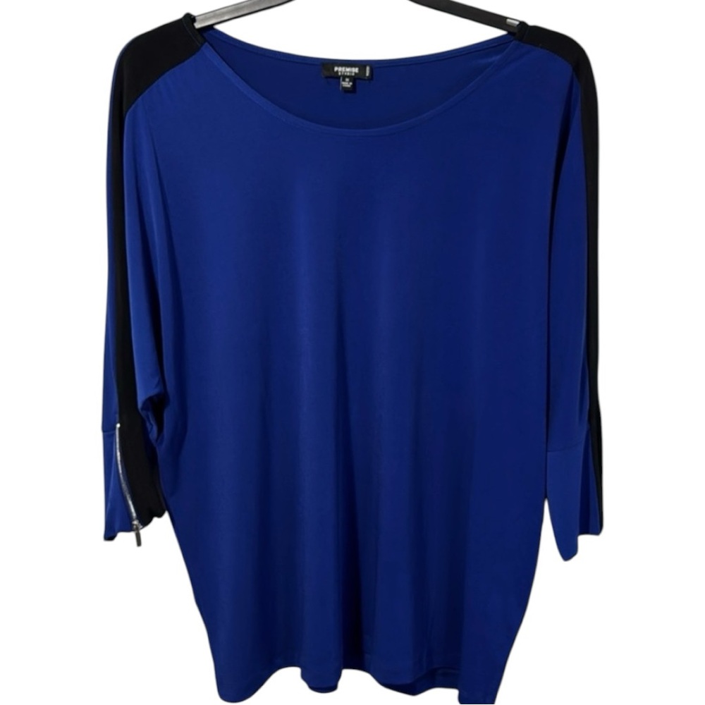 Premise‎ Studio Top Blue/Black Scoop Neck 3/4 Sleeve w/ Zipper in Size 1X  NWT